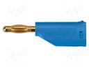 Plug; 4mm banana; 16A; 70VDC; blue; with 4mm axial socket; 1mm2