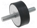 Vibration damper; M10; Ø: 50mm; rubber; L: 20mm; Thread len: 28mm