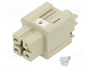 Heavy Duty Connector, Han A Series, Insert, 3 Contacts, 3A, Receptacle, Push Lock Socket