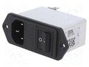 Filtered IEC Power Entry Module, IEC C14, General Purpose, 6 A, 250 VAC, 2-Pole Switch