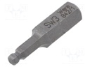 Screwdriver bit; Allen hex key,spherical; HEX 3mm