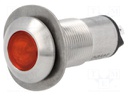 Indicator: LED; flat; 24VDC; Cutout: Ø13mm; IP67; stainless steel