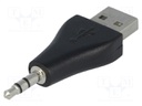 Adapter; USB 2.0; USB A plug,Jack 3.5mm 3pin plug; gold-plated