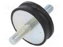 Vibration damper; M10; Ø: 50mm; rubber; L: 15mm; Thread len: 28mm