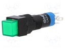 Switch: push-button; Pos: 2; SPDT; 0.5A/250VAC; 1A/24VDC; green