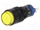 Switch: push-button; Pos: 2; SPDT; 0.5A/250VAC; 1A/24VDC; yellow