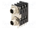 Socket; Jack 6,35mm; female; stereo; double,with triple switch