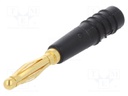 Plug; 2mm banana; 10A; 60V; black; Plating: gold-plated; 0.5mm2