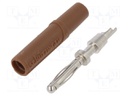 Plug; 2mm banana; 10A; 70VDC; brown; Plating: nickel plated; Ø: 2mm