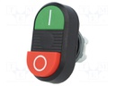 Switch: double; Stabl.pos: 1; 22mm; green/red; Illumin: none; IP66