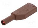 Plug; 4mm banana; 32A; 600V; brown; with 4mm axial socket; 2.5mm2