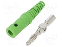 Plug; 4mm banana; 32A; 60VDC; green; with transversal socket