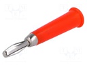 Plug; 4mm banana; 60VDC; red; Max.wire diam: 5mm; Overall len: 48mm