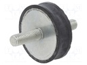 Vibration damper; M10; Ø: 50mm; rubber; L: 15mm; Thread len: 28mm