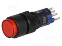 Switch: push-button; Pos: 2; SPDT; 0.5A/250VAC; 1A/24VDC; red; red