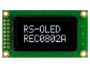 Display: OLED; alphanumeric; 8x2; Window dimensions: 38x16mm