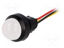 Indicator: LED; prominent; 230VAC; Cutout: Ø13mm; IP40; 300mm leads