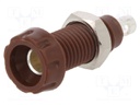 Socket; 4mm banana; 10A; 250VAC; 28.5mm; brown; nickel plated; 10mΩ