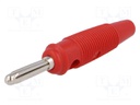 Plug; 4mm banana; 30A; 60VDC; red; with 4mm transversal socket