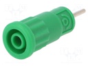 Socket; 4mm banana; 36A; 1kV; green; push-in,on panel; -25÷80°C