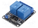 Module: relay; Channels: 2; 5VDC; max.250VAC; 10A; 50.6x38.8x19.3mm