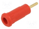 Socket; 2mm banana; 10A; 29mm; red; soldered,on panel; insulated