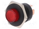 Switch: push-button; Pos: 2; SPST; 10A/14VDC; red; Illumin: LED; red