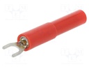 Plug; 6mm fork; 60VDC; 36A; red; Connection: 4mm socket; 30VAC