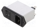 Filtered IEC Power Entry Module, IEC C14, General Purpose, 1 A, 250 VAC, 2-Pole Switch