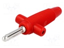 Plug; 4mm banana; 30A; 60VDC; red; with 4mm transversal socket