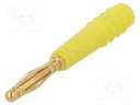 Plug; 2mm banana; 10A; 60V; yellow; Plating: gold-plated; 0.5mm2