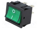 ROCKER; DPST; Pos: 2; OFF-ON; 6A/250VAC; green; neon lamp; 35mΩ