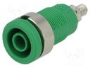 Socket; 4mm banana; 36A; Cutout: Ø12mm; green; nickel plated; 5mΩ