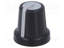 Knob; miniature; ABS; Shaft d: 6mm; Ø16x16mm; black; push-in