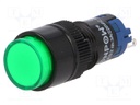 Switch: push-button; Pos: 2; SPDT; 0.5A/250VAC; 1A/24VDC; green