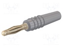 Plug; 2mm banana; 10A; 30VAC; 60VDC; grey; non-insulated; 0.5mm2