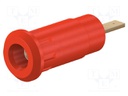 Socket; 2mm banana; 10A; 28mm; red; Mounting: soldered,on panel