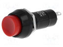 Switch: push-button; Pos: 2; SPST-NO; 1A/250VAC; red; Illumin: none