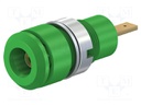 Socket; 2mm banana; 10A; 28mm; green; Mounting: soldered,on panel