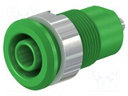 Socket; 4mm banana; 24A; 1kV; Cutout: Ø12.2mm; green; nickel plated