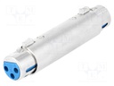Coupler; XLR female,both sides; PIN: 3; silver; straight