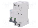 Circuit breaker; 400VAC; Inom: 8A; Poles: 2; DIN; Charact: C; 6kA