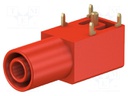 Socket; 4mm banana; 24A; 33mm; red; gold-plated; PCB,on panel