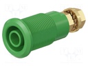 Socket; 4mm banana; 32A; green; gold-plated; Overall len: 33mm