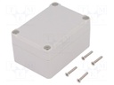 Enclosure: multipurpose; X: 50mm; Y: 70mm; Z: 36mm; ABS; grey; gasket