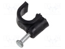 Holder; black; on round cable; 100pcs; with a nail; Ø: 6mm; H: 8.1mm