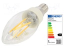 LED lamp; warm white; E14; 230VAC; 470/180/90lm; 1W,2.5W,5W