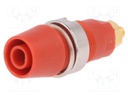 Socket; 4mm banana; 32A; 1kVDC; red; gold-plated; screw; insulated