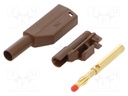 Plug; 4mm banana; 32A; 1kV; brown; with 4mm axial socket; 2.5mm2