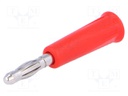 Plug; 4mm banana; 24A; 30VAC; 60VDC; red; non-insulated; on cable